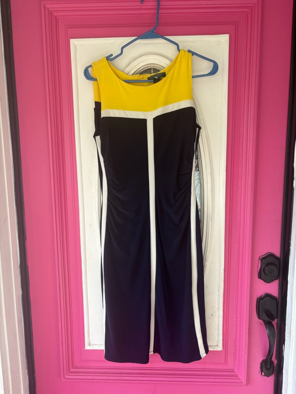 Lauren Ralph Lauren Yellow, Black and White Colorblock Midi Sheath Dress
